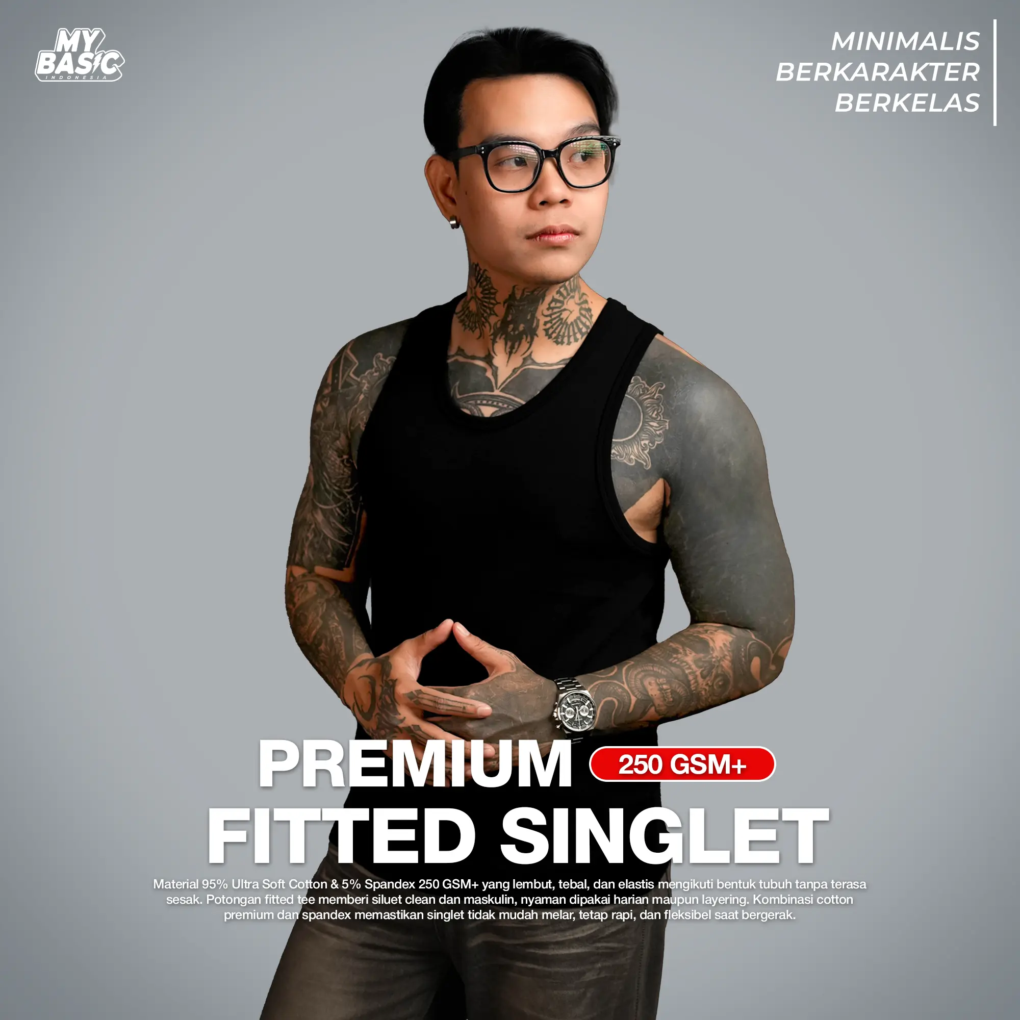 Mybasic - Singlet Fitted Tee Premium Heavyweight Cotton 250 Gsm +