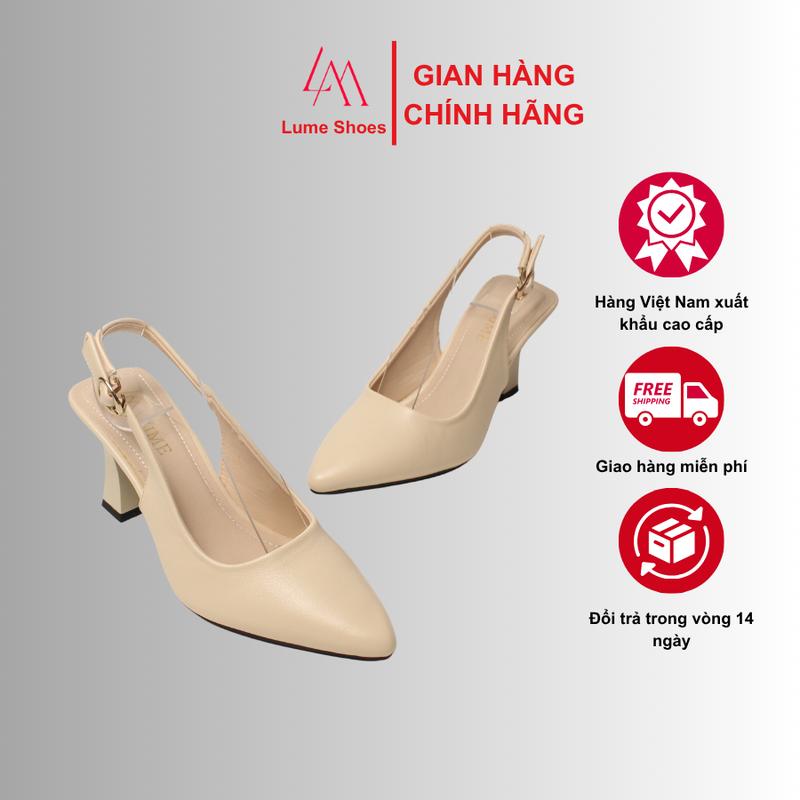 Sục quai HẬU cao gót nữ mũi NHỌN màu kem và đen Lume 12 da PU cao cấp, đế cao su non chống trơn trượt, đế cao 5cm- 7cm_GiàY DéP Shoes Women