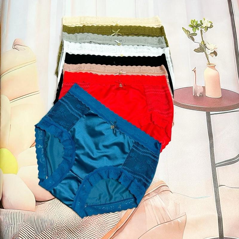  Set 5-10 Quần Lót Nữ Lụa Satin Phối Ren Viền Sóng Cạp Cao Gen Bụng Nâng Mông Tàng Hình Chất Mềm Mát Lạnh Bigsize Đến 89kg 