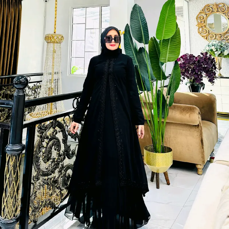 GAMIS HITAM FULL DYB ABAYA KANCING CERUTY KELILING MEWAH TERBARU ABAYA TURKI GAMIS PESTA 0