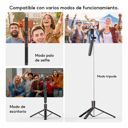 JQVITEK TR38 Trípode Palo Selfie 1.8m con Control Inalámbrico, Bastón Extensible Rotación 360°, Soporte Móvil Portátil Compatible con iOS y Android - Foto 2