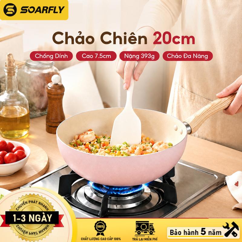 Chảo xào chống dính đá maifan SOARFLY 20cm - Sâu 7.5cm chống tràn, siêu nhẹ 393g, dùng được bếp gas / bếp từ, chảo xào cỡ nhỏ gia đình, có thể dùng như bát