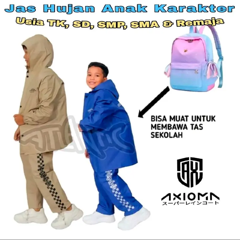 Jas Hujan Anak Karakter PVC Super Tebal Anti Rembes Waterproof Kuat Setelan - Perlindungan Ganda 6
