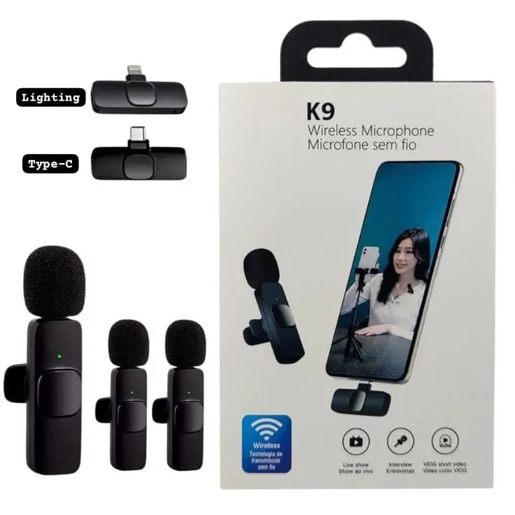 Mikrofon Wireless K9 Portable Dual | 2 Mic Clip-on Vlog | Suara Jernih Microphone Plastik 0