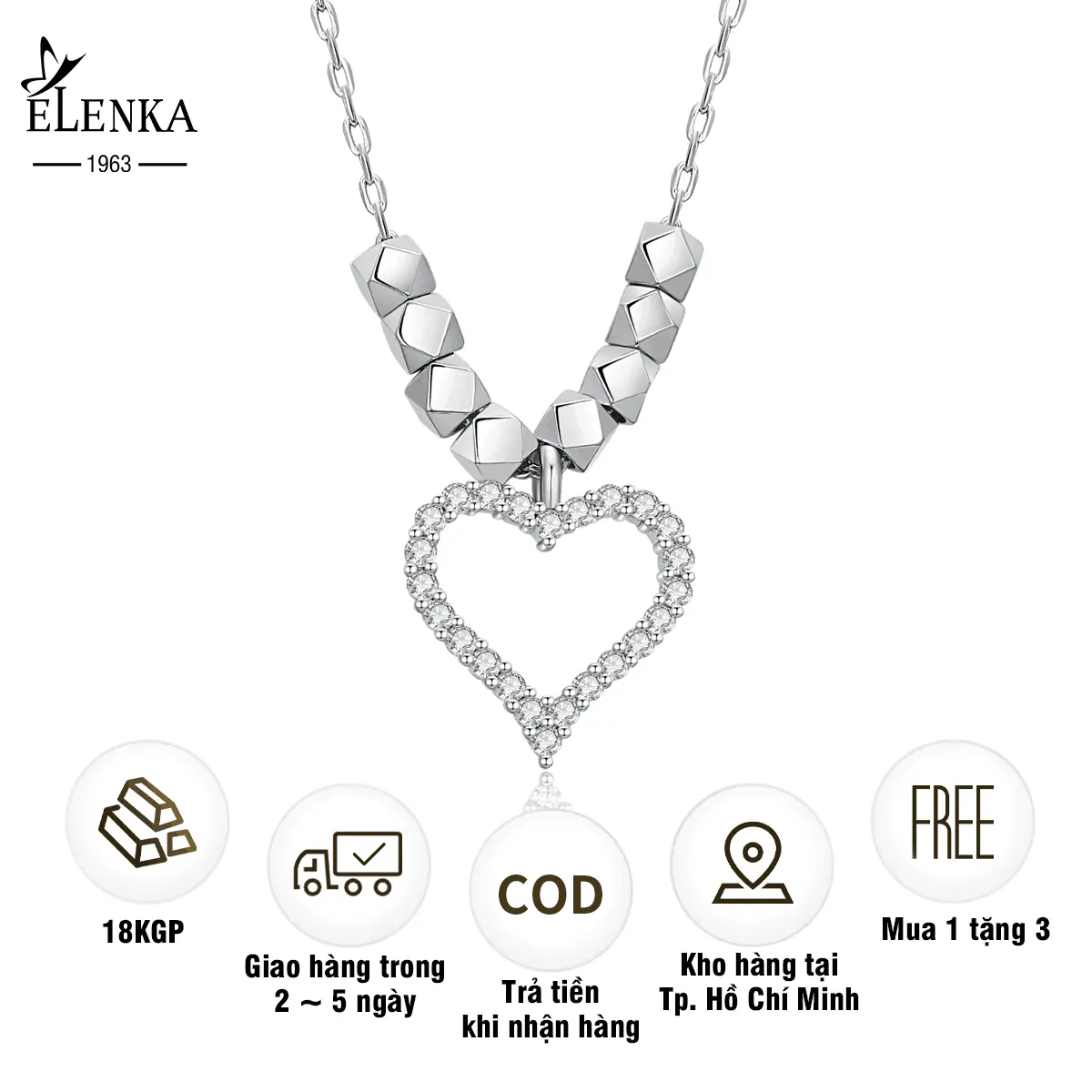 EKENKA - Vòng Cổ Trái Tim, Mạ Vàng 18K, Đính Đá 8 Quả Bóng, Phong Cách Nữ Sinh