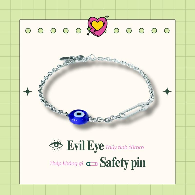 VÒNG TAY Vòng tay “Tự thương mình” charm Safety Pin x Evil Eye Bliss Accessories - Phụ Kiện handmade