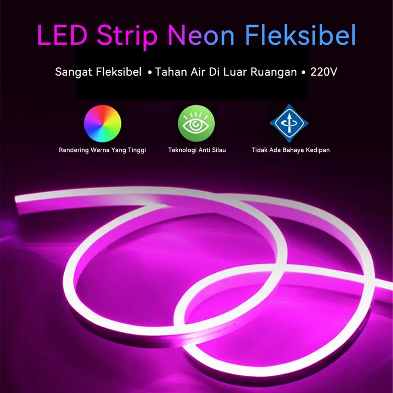 QPT Mall Paket Lampu Neon Flex 220v 1m 2m 3m 4m 5m  Led Selang Fleksibel 220v Warna Neon Outdoor DIY Strip 7