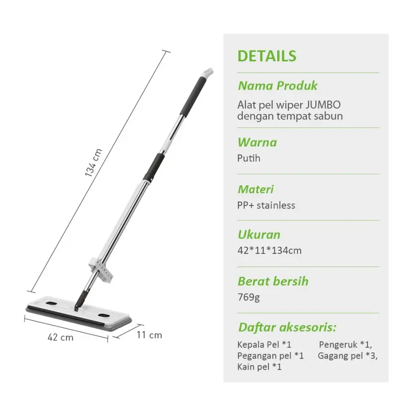 COOGER Electric Pel Lantai Jumbo Alat Pel Cuci Peras Otomatis Dengan Wiper Pel Kain Microfiber 8