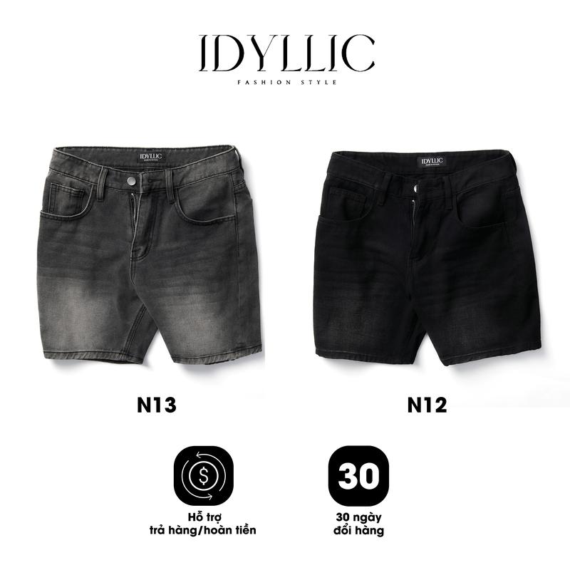   IDYLLIC  Quần Short Jean Unisex BST N12-N13 Chất Liệu Rin Cotton Màu Đen Phong Cách Tối Giản Thích Hợp Mọi Dịp 