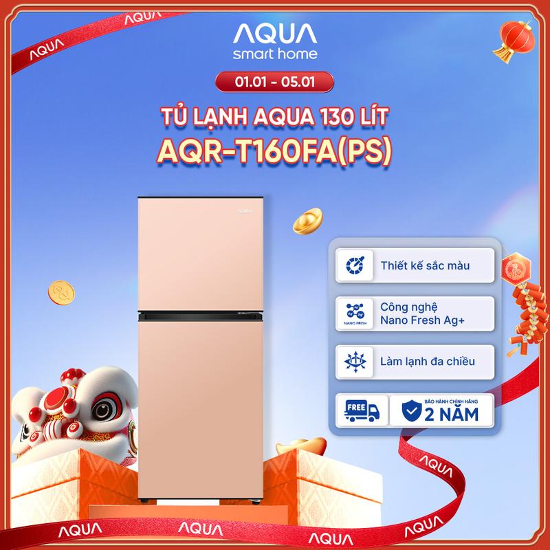   SẢN PHẨM MỚI 2025  Tủ lạnh AQUA 130 lít ngăn đá trên AQR-T160FA PS  - Màu hồng - Freeship toàn quốc - Hàng có sẵn 