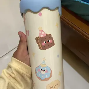 Tumbler 600ml Stainless SUS316 & Gelas Plastik Motif Lucu Aesthetic Tahan Panas Dingin Dengan Sedotan Cocok untuk Gym & Aktivitas Harian
