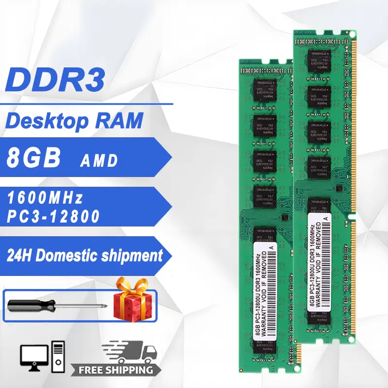 AMD 8GB DDR3 1600Mhz DIMM 1.5V RAM, โมดูลหน่วยความจำเดสก์ท็อป PC3-12800, [พร้อมสต็อก] 1 ชิ้น