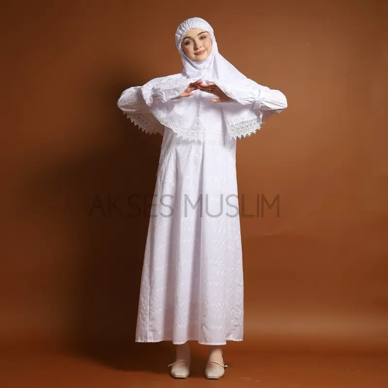 Gamis ihrom wanita gamis putih wanita paket kerudung katun bordir perlengkapan haji dan umroh wanita Bergo Motif Nyaman Muslim Lembut Jilbab Kantong Panjang Setelan Lebaran Dress Jepang 5