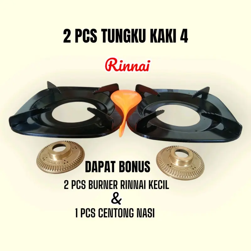 Rinnai Tatakan Tungku Besi Kompor Rinnai Kecil 2 Pcs Besi Tungku Kaki 4 Bonus 2 Burner Ring Api 7 Cm Kompor & 1 Centong Nasi 0