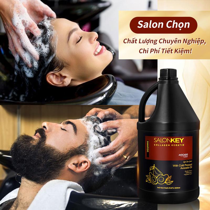 SalonKEY Dầu gội salon 4000ml Collagen Keratin phù hợp cho tiệm làm tóc và gia đình sửa chữa tóc hư tổn và làm sạch mà không gây hại cho da tay