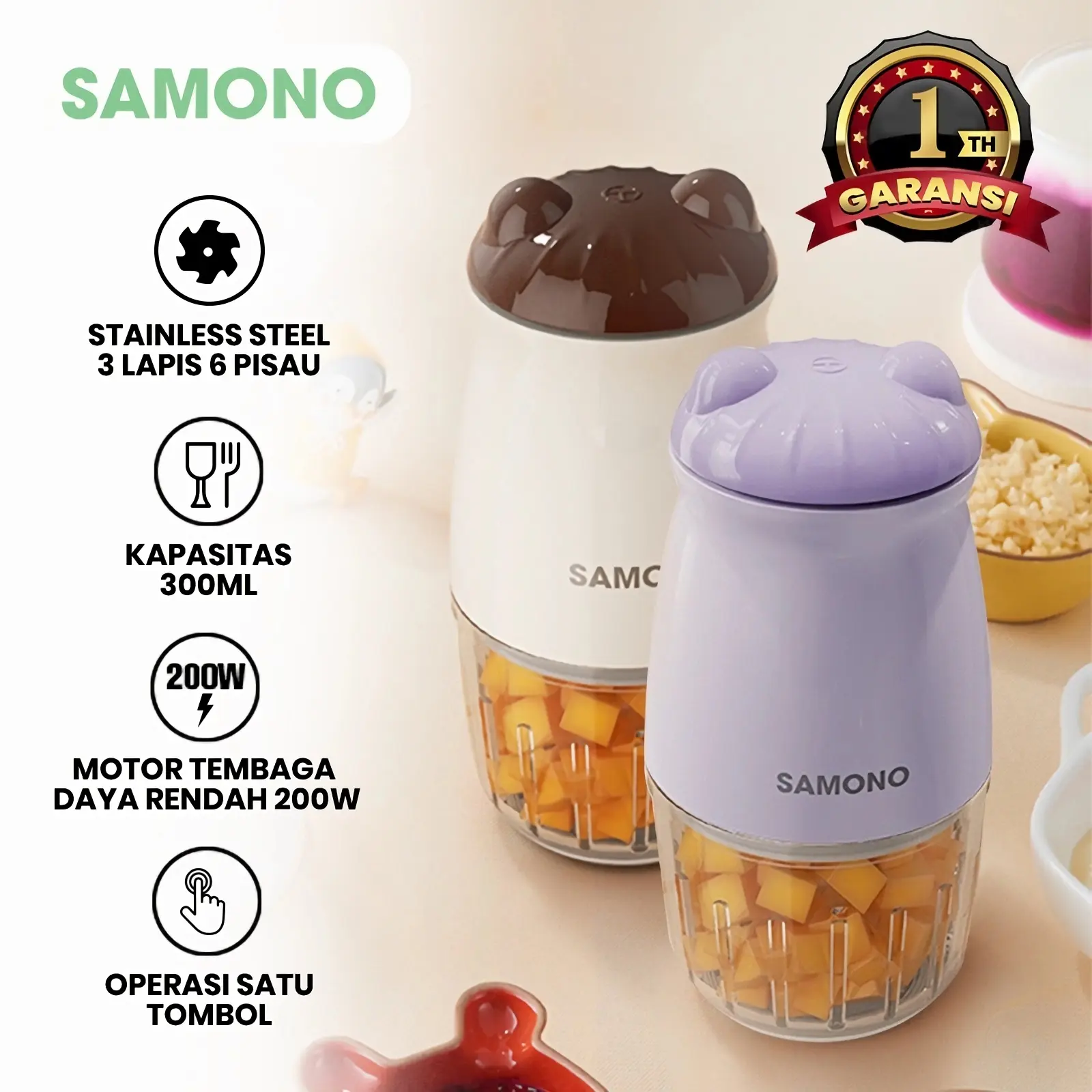 (SPESIAL LIVE CREATOR) Samono (300 ml) Food Processor penghalus daging dan sayuran Mesin Penggiling Pisau Stainless [SW-MC200}