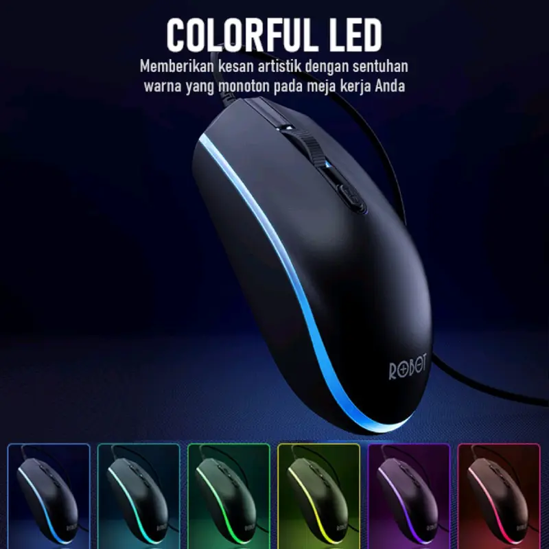 ROBOT M130 Wired Mouse Computer PC/Laptop | Corolful LED 3 Kecepatan 1600DPI 2