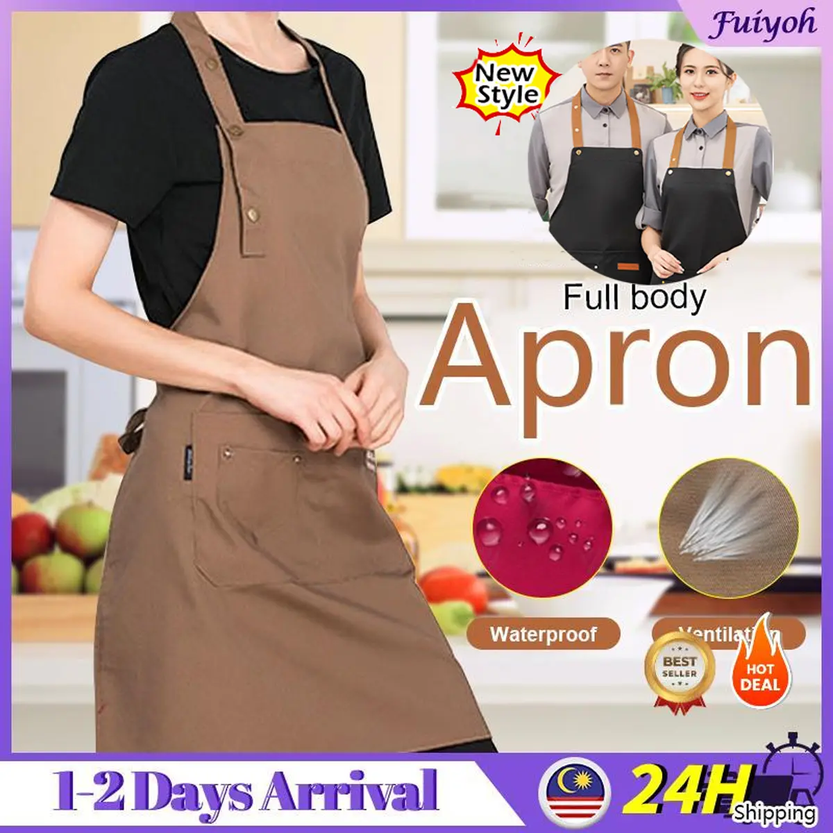 Apron Kitchen Hang Neck Apron Cotton Waterproof Oilproof Apron With Front Pocket Chef Cooking Apron Murah  Fashion Black Apron 2 Pockets Chef Waiter Coffee Shop Barber Lapis Lindung Masak Dapur Black Men Women Adult Overalls Apron
