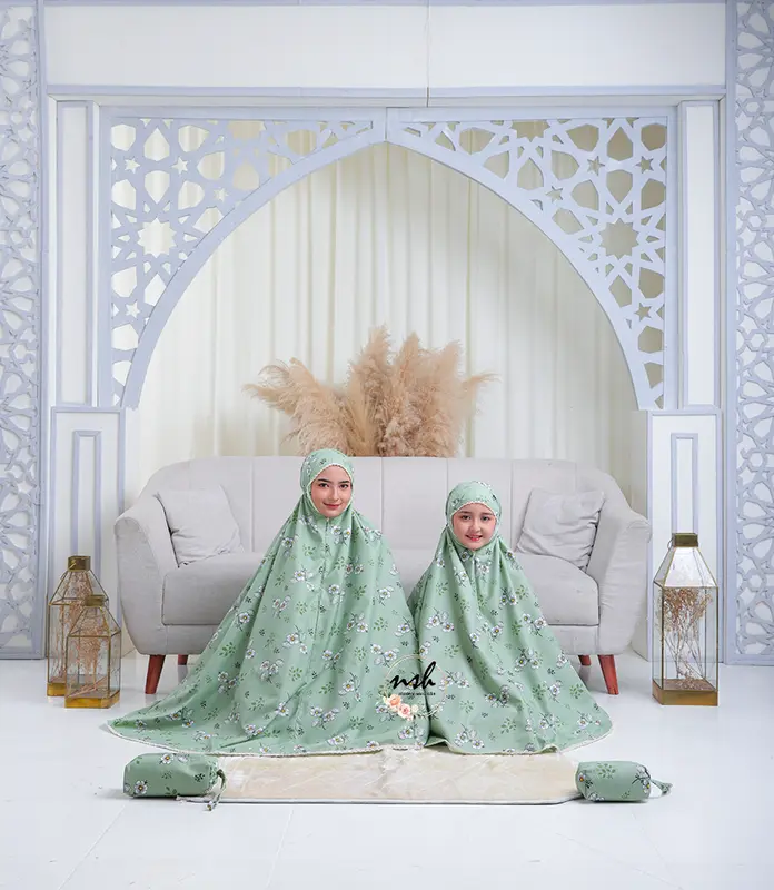 Mukena Traveling Couple Ibu & AnakTerbaru 2 in 1 Resleting Katun Mikro Motif 5