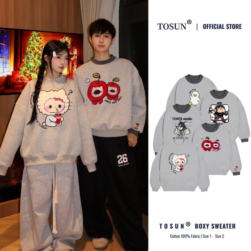 Áo Sweater Nỉ Bông 2 Lớp Không Đổ Bông Không Xù TOSUN Form Rộng Unisex Nam Nữ S42