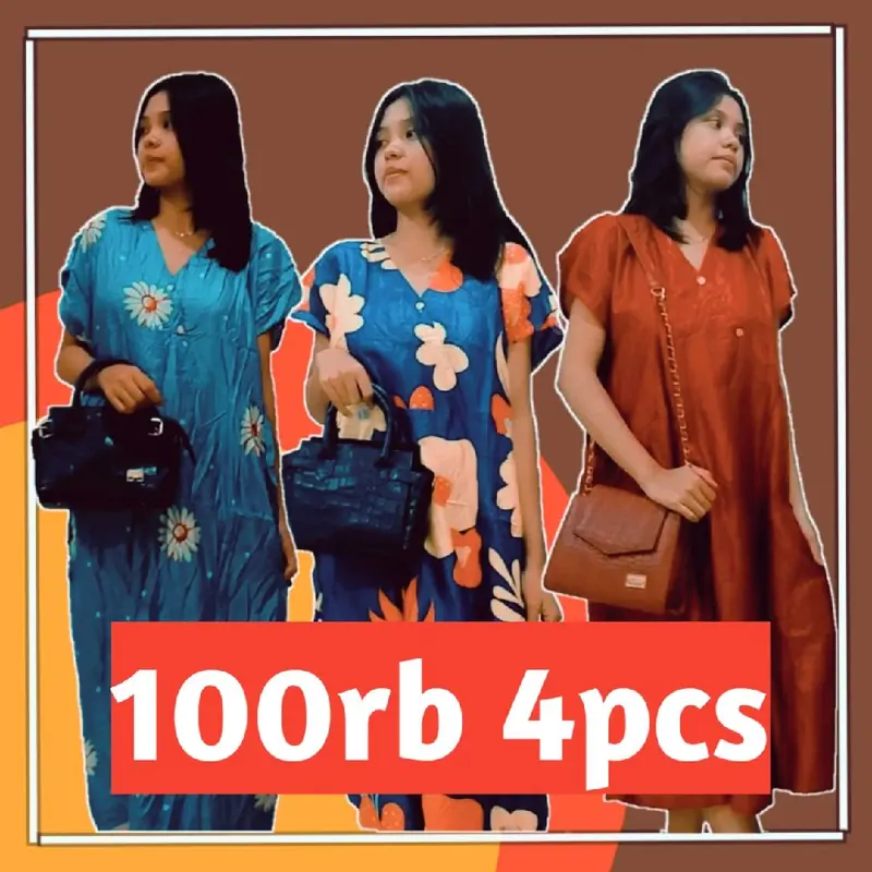 100RB DPT 4PCS PAKET HEMAR DASTER KIMONO VIRAL TERBARU Wanita Baju Panjang Dress Tidur Rayon Dewasa 0