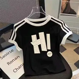 Crop Top Wanita LIST HII Knit Rib Atasan Cewek Baju