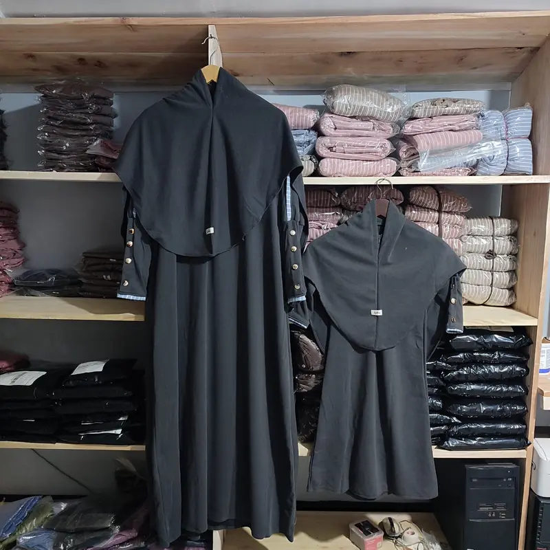 Gamis abaya inara set kerudung couple ibu dan anak perempuan muslimah bahan knit premium terbaru dan terkini tersedia dari anak 2tahun sampai 14tahun gamisabaya 3