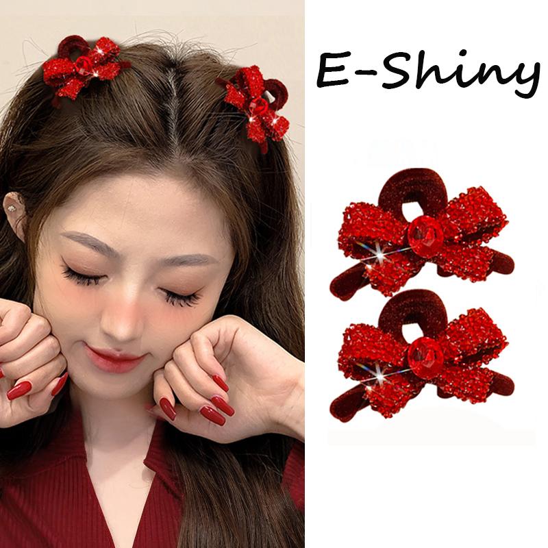 Nơ Nhung Cho Bé Gái Và Phụ Nữ, 1 Đôi, Tóc Mái Bên, Kẹp Nhỏ, Nơ Tỏa Sáng, Kẹp Tóc Càng Cua
