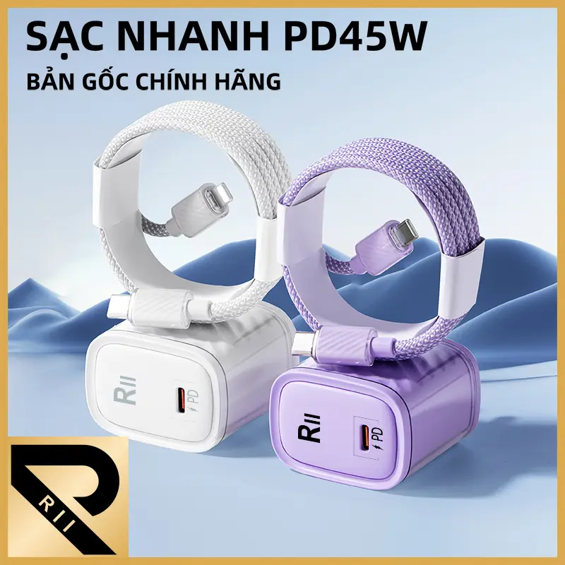 RII Bộ sạc nhanh PD 45W dây sạc nhanh áp dụng cho iP 16 15 14 13 12 11 Pro Max XS XR X 8 Plus 7 6 Điện thoại Phụ kiện ipad ipod / Sạc 30min Lên 75% Pin, Bảo Hành 12 Tháng Lỗi 1 Đổi 1, Phụ Kiện An Toàn Phone