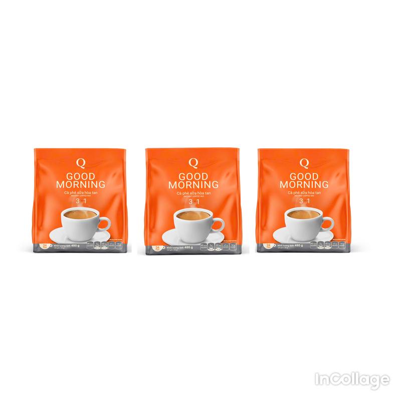 COMBO 3 BỊCH Cà phê sữa 3in1 Good Morning Trần Quang màu cam 24 ống x 20g thơm ngon cafe coffee
