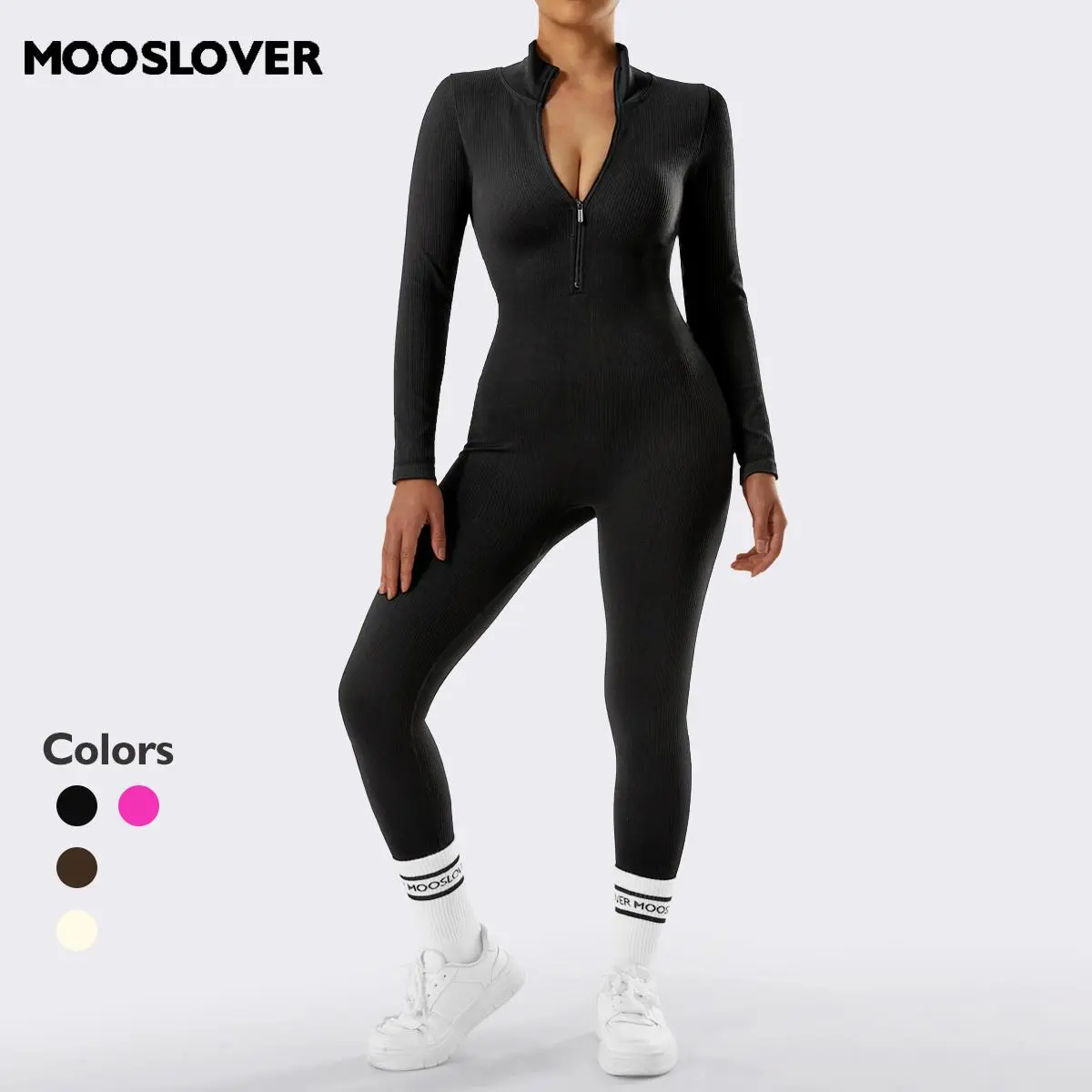 Mooslover Women's Ribbed Full Front Zip Jumpsuit