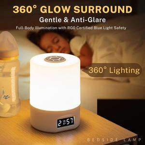 โคมไฟตั้งโต๊ะ led ไฟห้องนอน โคมไฟข้างเตียง แสดงเวลา มันสว่างเมื่อคุณสัมผัส ไฟปรับได้