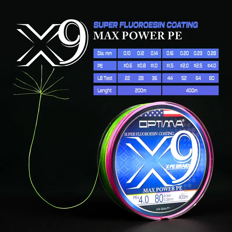 SENAR PE OPTIMA MAX POWER X9 CASTING SHORE 200M & 400M 1