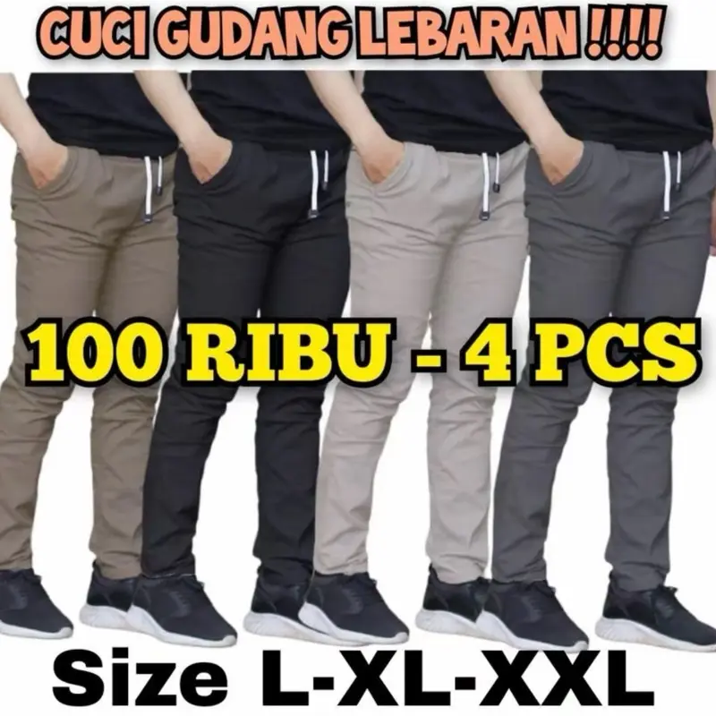 PROMO RAMADHAN !!! 100rb dapat 4PCS Celana Chino Panjang Pria Pinggang Reff Melar size (27-36) Style Formal
