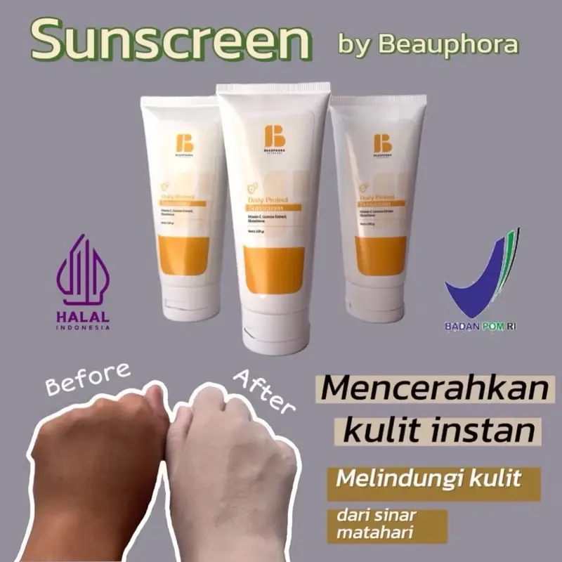 Lotion Beauphora Sunscreen Memutihkan Kulit Wajah - Waterproof, Mencerahkan, Facial, Berminyak, Vitamin Sunblock Kusam 3