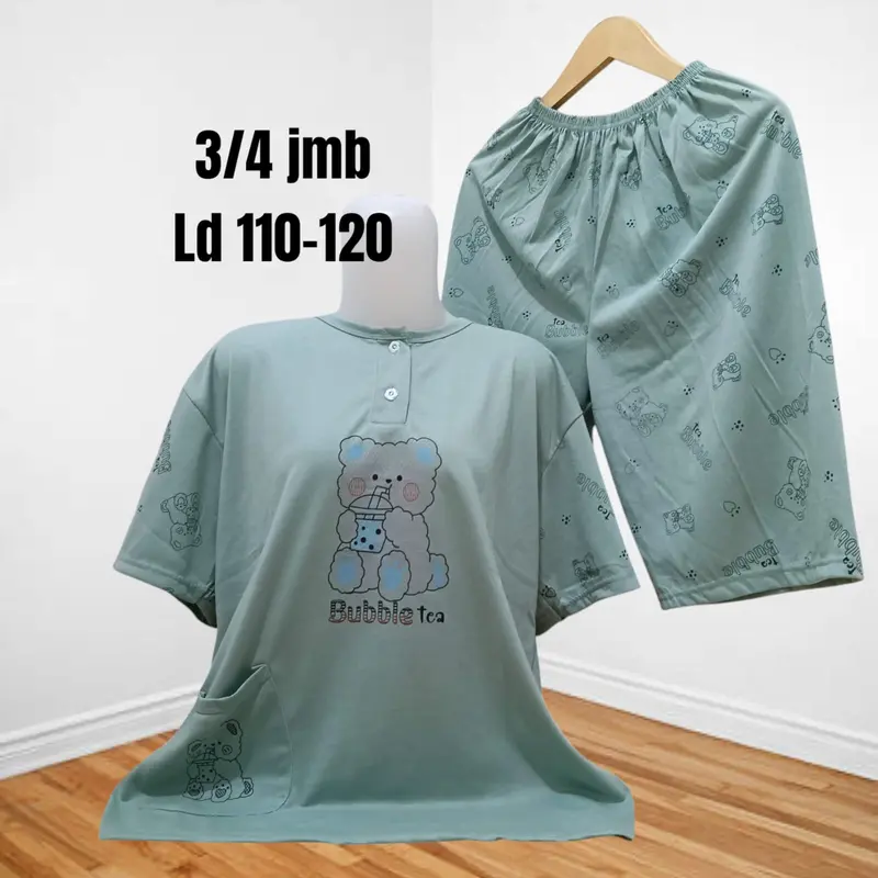 Setelan Baju Tidur Kaos Celana 3/4 Jumbo Big Size Babydoll Wanita 3XL LD 108-120cm 0