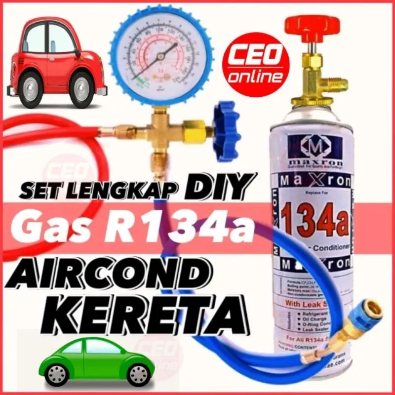 CEO  Gas Aircond Kereta R134a (️For West Malaysia only) Refrigerant Car Aircond Servis DIY SET Top Up Gas Tambah Gas R134a