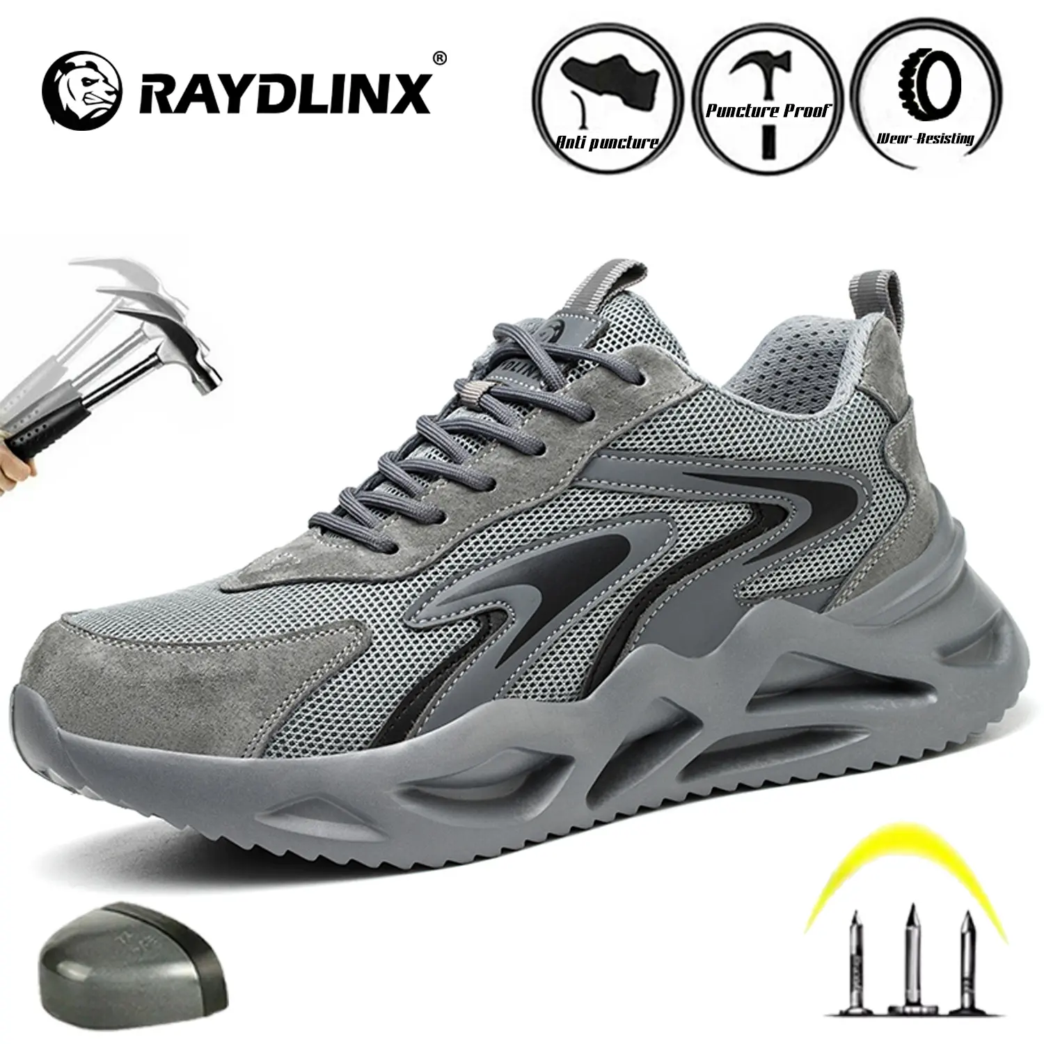 Steel Toe Shoes for Men Women Lightweight Non Slip Work Safety Sneakers Comfortable Warehouse Industry Contstruction Work Shoes Footwear Boy
