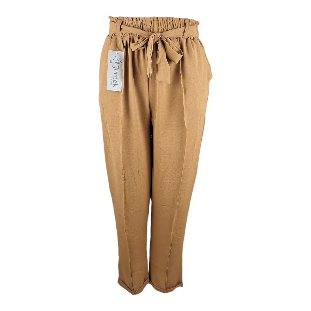 Celana Baggy Pant Cewek Panjang Bahan Kringkle Model Jahit Tulang+Pinggang Variasi Tali sabuk