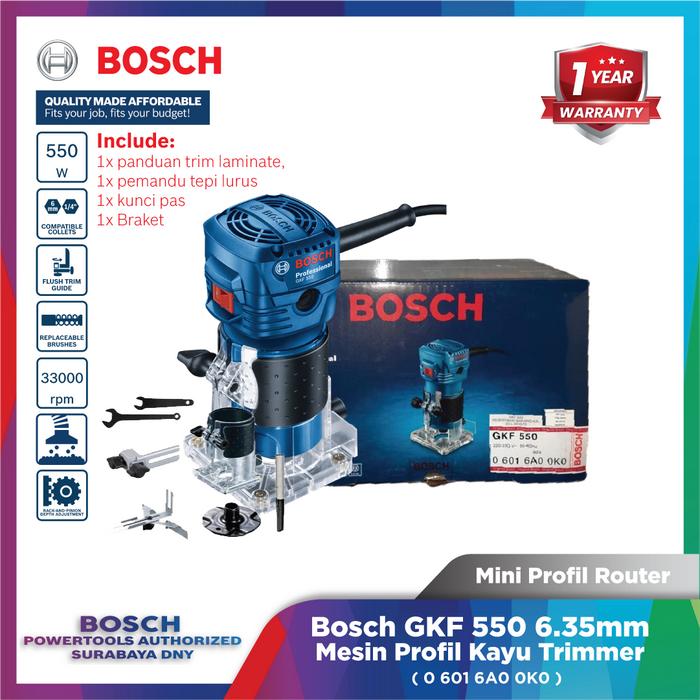 Gambar Bosch GKF 550 Palm Router Mesin Router Mini Profil Collet 6mm atau 1/4" Corded 550W Professional - GKF 550 dari Bosch Tools Authorized DNY Kota Surabaya Tokopedia