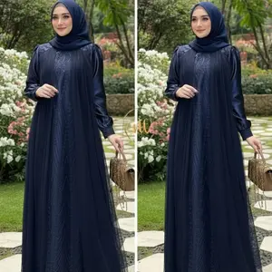 Gamis Mewah Leya Brokat Dress Wanita Muslim Size M - XL Kondangan Brukat Velvet Kombinasi Tille Premium Di Bagian Depan