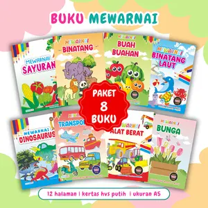Paket 8 Buku Mewarnai Anak Coloring Book Edukasi Belajar dan Aktivitas Paud TK Usia Dini 12 Halaman Kertas HVS Putih Ukuran A5