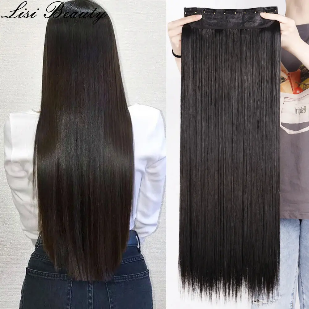 Tóc Nối Tổng Hợp 5 Kẹp Cho Nữ, Tóc Dài Thẳng, Kiểu Tóc, Màu Đen, Nâu, Tóc Vàng, 80CM, Tóc Giả Tự Nhiên