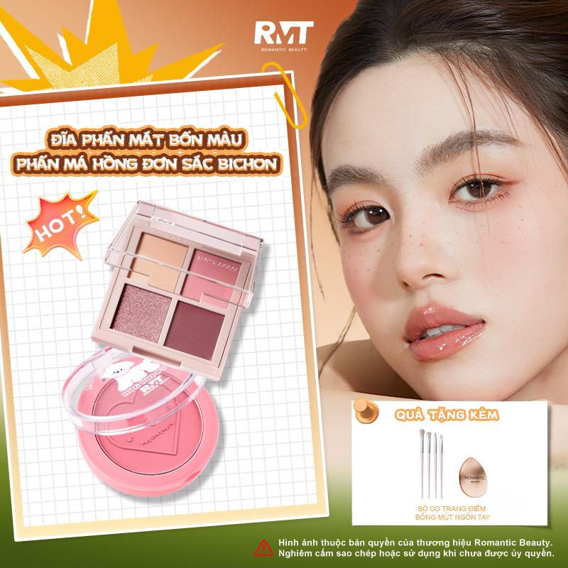Romantic Beauty Phấn má tone tự nhiên bám phấn tốt Tặng kèm cọ phay má palette…