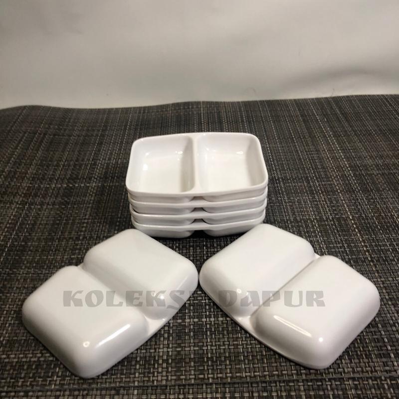 ￼Piring Tempat Sambel Melamin Sekat 2  ( 6 pcs ) Piring Sambal Melamine - Piring Saos Melamin - Mangkok Sambal Melamin - Mangkuk Sambel Melamine Hijau Merah Kitchenware Putih 5