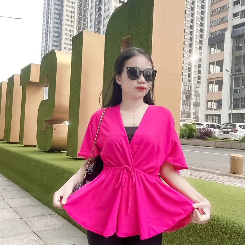 Cessie blouse Rempel wanita polos cringkle airflow casual serut rample Santai Baju Atasan Crinkle Panjang Nyaman 2
