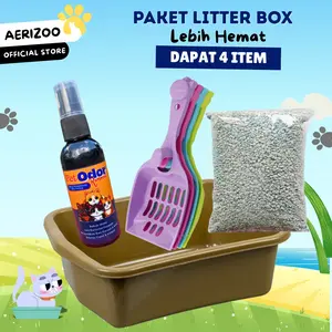 Aerizoo Paket Bundling Litter Box Pasir Kucing Serok Pasir Zeolit Pet Odor Penghilang Bau Kotoran Kucing Aerizoo Sangat Menyerap Solusi Lengkap Kualitas Terbaik