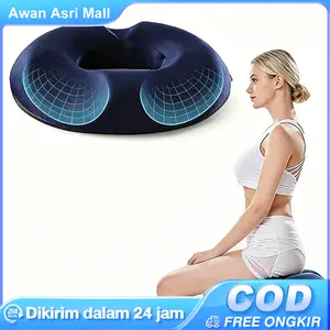 Bantal kursi busa memori bentuk donat, bantal kursi beludru kristal untuk mencegah wasir, artefak pembelajaran kantor, bantal terapi tulang ekor