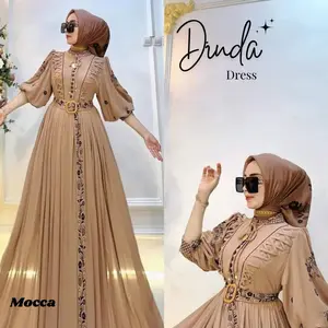 Gamis Terbaru Elegan Mewah Dinda Dress BL Size M L XL XXL LD 100-120 CM Bahan Ceruty Babydoll Full Puring Aplikasi Bordir Gamis kekinian
