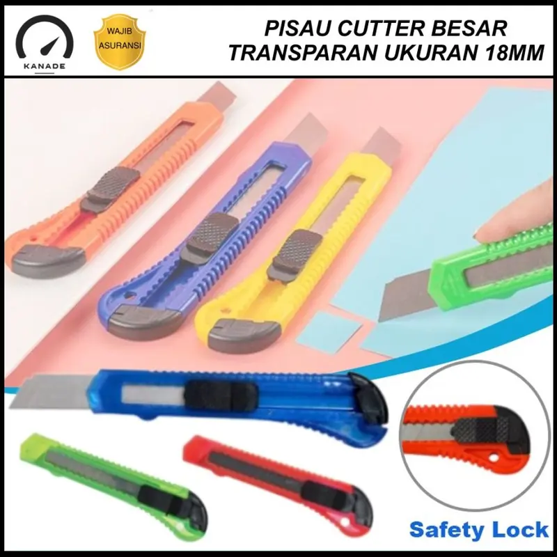 Pisau Cutter Besar Transparan 18mm Alat Potong Kertas Super Tajam 0